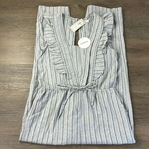 NWT Storia Women’s Grey White Striped Ruffle Open Back Jumper, Size Medium